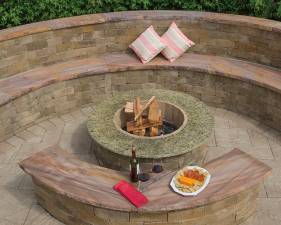 One of many fire pits available at Athenia Mason Supply, the area’s leading supplier of masonry and hardscape materials.