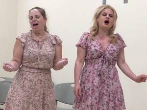 Erika Crocco, left, and Sheba Mason play mother and daughter in ‘The Jackie Mason Musical,’ which opens Friday, May 5 at the West Milford Presbyterian Church, 1452 Union Valley Road. (Photos by Kathy Shwiff)