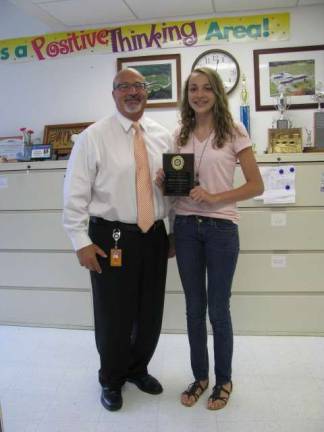 Lafayette Township School Vice Principal Garard Fazzio, left, is shown with Hampton Rotary Student of the Month Margot Peterson.