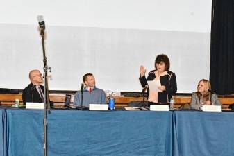 HS1 Danuta ‘Donna’ Carey takes the oath of office at the Hardyston Board of Education’s annual reorganization meeting Tuesday, Jan. 7. She was chosen as board president and Jean Barrett as vice president at the meeting. (Photos by Maria Kovic)