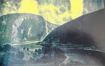 An undated painting of the Delaware Water Gap by artist Louie Larsen from the book ‘Country Lanes: Portrait of a Century Past,’ by Bill Truran.