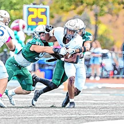 <b>Tylik Hill tries to break free on a run in the second quarter of the Oct. 5 game against Delbarton.</b>