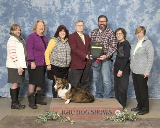 Multiple Kennel Clubs joined forces to donate a defibrillator to the Sussex County Fairgrounds. From left to right: American Kennel Club’s Jane Meyer, Sussex Hills Kennel Club’s Janice Bann, Newton Kennel Club’s Cathy Murch and Hank Scully, Sussex County Fairgrounds Manager Mike Richards, Shooley’s Mountain Kennel Club’s Cheryl Tice, and Monticello Kennel Club’s Andrea Blizzard. Photo provided.