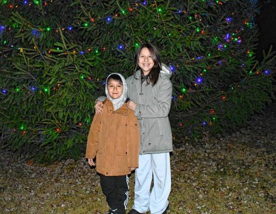 Tiana and Trenton Torppey in front of the Christmas tree in Franklin.