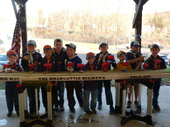 Cub Scout Pack competed in its annual Rain Gutter Regatta, at the Hamburg Fire Pavillion on Monday, April 21.