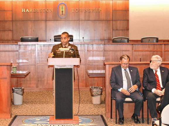 Lt. Col. Alexander Burgos speaks during the ceremony.