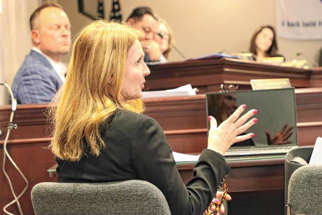 FC1 Planner Jessica Caldwell speaks to the Franklin Borough Council about affordable housing Tuesday, Jan. 28. (Photo by Dave Smith)