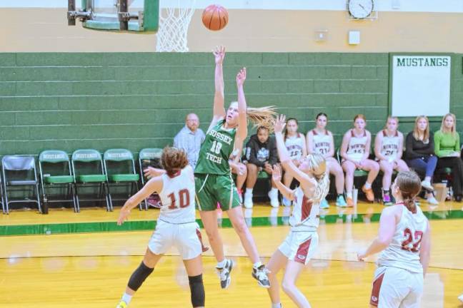 Sussex Tech's Emily Ursin (10) releases the ball during a shot in the first half. She scored seven points.