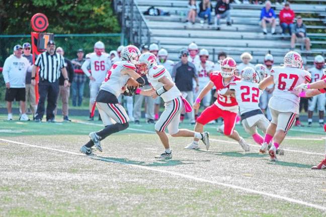 <b>High Point running back Jerron Martress takes the ball during a handoff from quarterback John Elko in the second half.</b>