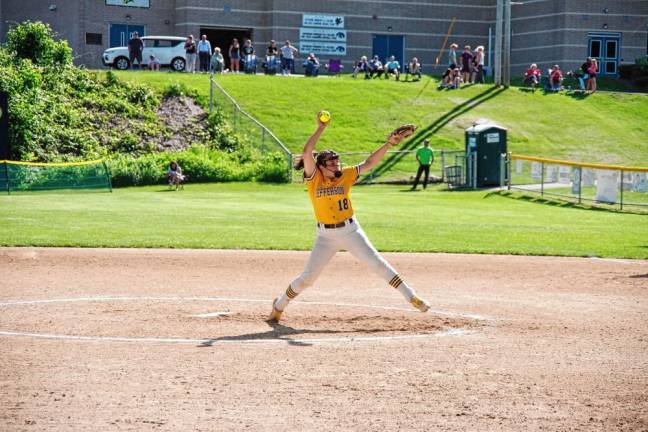 Jefferson’s Kama Skrek pitched for seven innings.