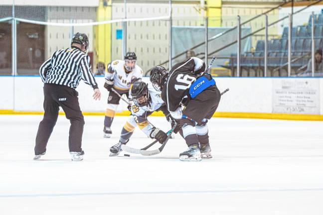 The Kinnelon/Jefferson/Sparta ice hockey team defeated West Milford/Pequannock/Pompton Lakes, 8-3, in the final round of the NJSIAA North Jersey, Public Schools Co-Op tournament Thursday, March 6. KJS, which last reached the sectional final in 2013, will play Marlboro/Holmdel in the state Public Co-Op championship game at 5:30 p.m. Monday, March 10 at the Prudential Center in Newark. (Photos by Jack Lizza)