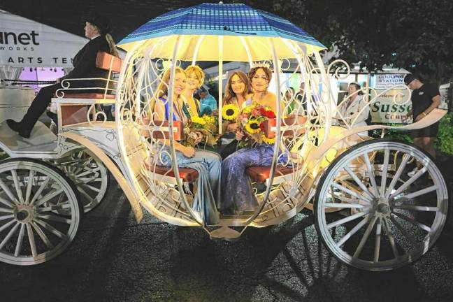 <b>Miss Lafayette Chaya Ortega, right, 2024 Queen of the Fair, with, from left, Miss Franklin Makayla Snyder, who won the People’s Choice award; Miss Newton Allison Iliff, second runner-up; and Miss Hardyston Kristen Silipena, first runner-up.</b>