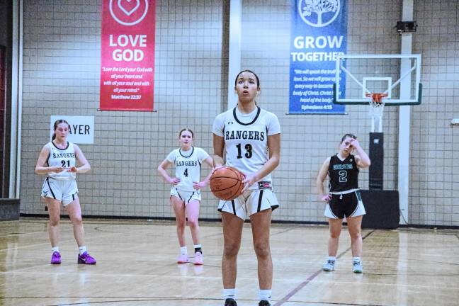 Wallkill Valley's Jordyn Trinkleback holds the ball at the free throw line. She scored five points, grabbed seven rebounds, made one assist and was credited with five steals.