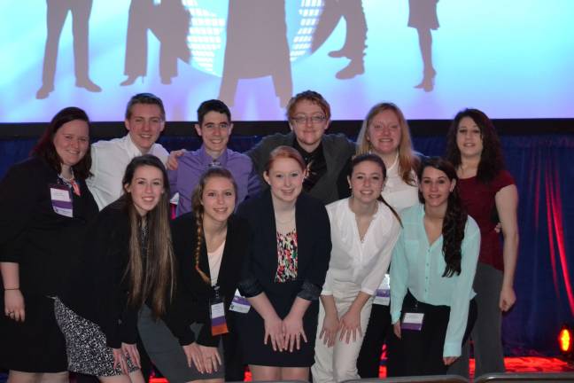 Eleven Wallkill Valley Regional High School FBLA members attended the 2014 New Jersey FBLA State Leadership Conference in East Brunswick on March 27-28.Front Row: Fiona Brown, Dana McKenna, Samantha McCurry, Julianna Alfonso, Arielle Stampone;back Row, Kaitlyn Van Dyk, Scott Mueller, Michael Brick, Michael McCurry, Merinda Gruszecki, and Alexandria Stampone.