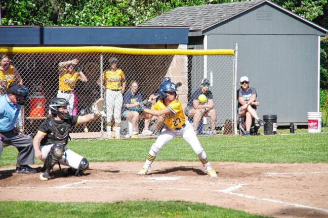 JS2 Jefferson batter Madison Manco watches the ball arrive high across home plate in the first inning.