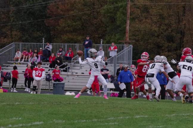 Wallkill Valley quarterback Zack Clarken is ready to pass. He threw one touchdown pass in the game against Lenape Valley.