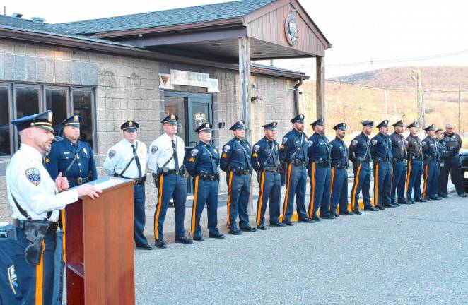 BU3 Police Chief Greg Cugliari speaks at the final walk-out ceremony for Sgt. Rafael Burgos.