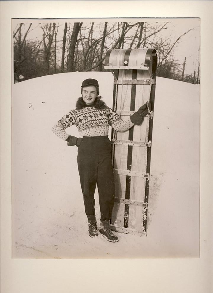 $!A woman next to a long toboggan. (Photo by Curt Engelbrecht courtesy of Gwen Donovan)