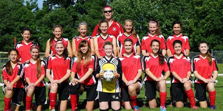 The High Point Strikers U15 girls travel soccer team is shown front from left, Alana Bogard, Ally Lame, Lexus Decker, Bryttany Wagner, Karleigh Noll, Hannah Brozowski, Katie Owens, Lexi Margroff, Sadie Grau; back from left, Lauren Corrado, Marlee Smith, Jaycee Sandberg, Brielle Halloran, Emily Dunn, Grace D'amato, Grace Kelleher; Coach Bloair Wagner is shown in the back. Olivia Poles is missing.