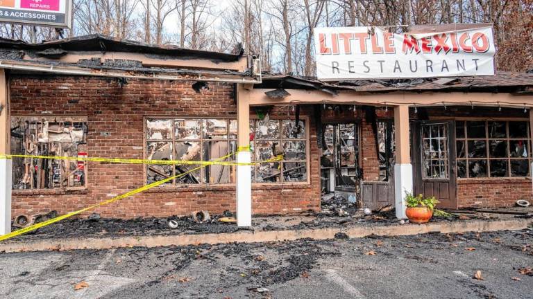 Fire sweeps through a strip mall at 287 Newton-Sparta Road in Andover Township early Monday, Nov. 4. (Photo by Nancy Madacsi)